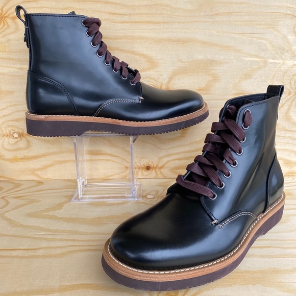 COACH Genuine Leather Boots Derby Smooth Black - Picture 8 of 12